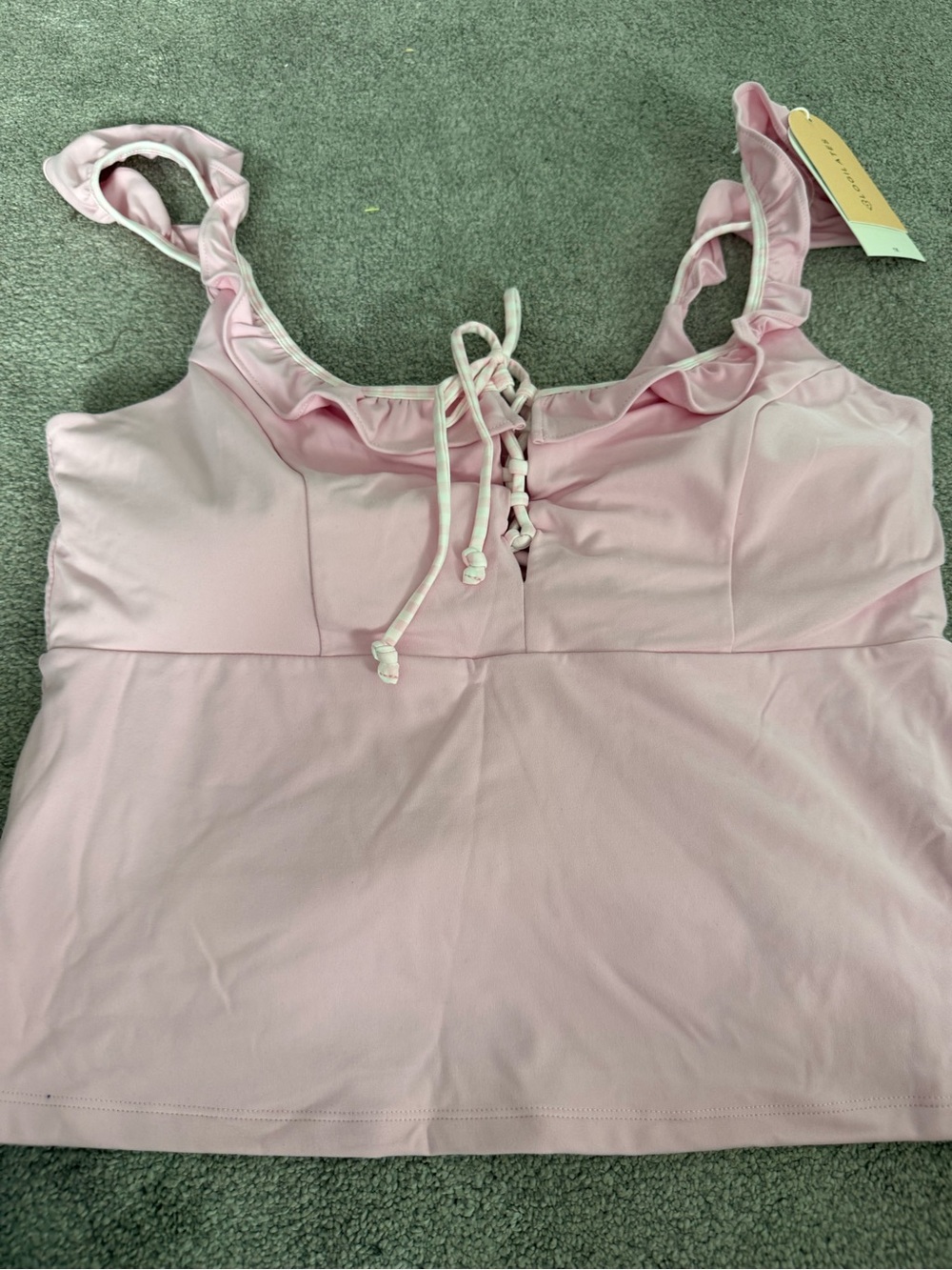Blogilates Ruffle Lace Up Pink Tank Top - Picture 3 of 7